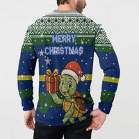 Curacao Christmas Button Sweatshirt with Santa Turtle Ocean Waves Snowflakes and Holiday Gift Design - Wonder Print Shop