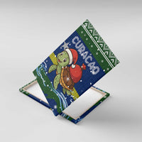 Curacao Christmas Canvas Wall Art with Santa Turtle Ocean Waves Snowflakes and Holiday Gift Design - Wonder Print Shop