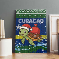 Curacao Christmas Canvas Wall Art with Santa Turtle Ocean Waves Snowflakes and Holiday Gift Design - Wonder Print Shop