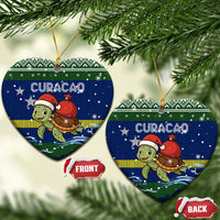 Curacao Christmas Ceramic Ornament with Santa Turtle Ocean Waves Snowflakes and Holiday Gift Design - Wonder Print Shop