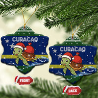 Curacao Christmas Ceramic Ornament with Santa Turtle Ocean Waves Snowflakes and Holiday Gift Design - Wonder Print Shop