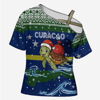 Curacao Christmas Cross Shoulder Shirt with Santa Turtle Ocean Waves Snowflakes and Holiday Gift Design - Wonder Print Shop