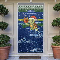 Curacao Christmas Door Cover with Santa Turtle Ocean Waves Snowflakes and Holiday Gift Design - Wonder Print Shop