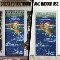 Curacao Christmas Door Cover with Santa Turtle Ocean Waves Snowflakes and Holiday Gift Design - Wonder Print Shop