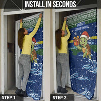 Curacao Christmas Door Cover with Santa Turtle Ocean Waves Snowflakes and Holiday Gift Design - Wonder Print Shop