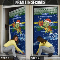 Curacao Christmas Door Cover with Santa Turtle Ocean Waves Snowflakes and Holiday Gift Design - Wonder Print Shop