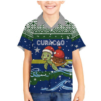 Curacao Christmas Family Matching Mermaid Dress and Hawaiian Shirt with Santa Turtle Ocean Waves Snowflakes and Holiday Gift Design - Wonder Print Shop