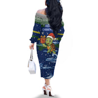 Curacao Christmas Family Matching Off The Shoulder Long Sleeve Dress and Hawaiian Shirt with Santa Turtle Ocean Waves Snowflakes and Holiday Gift Design - Wonder Print Shop
