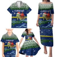 Curacao Christmas Family Matching Puletasi and Hawaiian Shirt with Santa Turtle Ocean Waves Snowflakes and Holiday Gift Design - Wonder Print Shop
