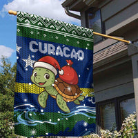 Curacao Christmas Garden Flag with Santa Turtle Ocean Waves Snowflakes and Holiday Gift Design - Wonder Print Shop