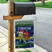Curacao Christmas Garden Flag with Santa Turtle Ocean Waves Snowflakes and Holiday Gift Design - Wonder Print Shop