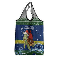 Curacao Christmas Grocery Bag with Santa Turtle Ocean Waves Snowflakes and Holiday Gift Design - Wonder Print Shop