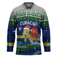 Curacao Christmas Hockey Jersey with Santa Turtle Ocean Waves Snowflakes and Holiday Gift Design - Wonder Print Shop