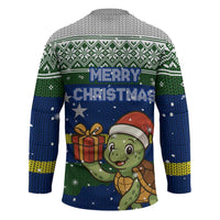 Curacao Christmas Hockey Jersey with Santa Turtle Ocean Waves Snowflakes and Holiday Gift Design - Wonder Print Shop