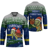 Curacao Christmas Hockey Jersey with Santa Turtle Ocean Waves Snowflakes and Holiday Gift Design - Wonder Print Shop