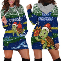 Curacao Christmas Hoodie Dress with Santa Turtle Ocean Waves Snowflakes and Holiday Gift Design - Wonder Print Shop