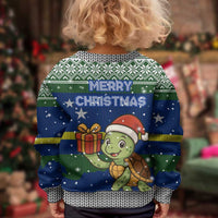 Curacao Christmas Kid Ugly Christmas Sweater with Santa Turtle Ocean Waves Snowflakes and Holiday Gift Design - Wonder Print Shop