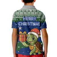 Curacao Christmas Kid Polo Shirt with Santa Turtle Ocean Waves Snowflakes and Holiday Gift Design - Wonder Print Shop