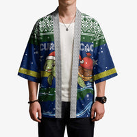 Curacao Christmas Kimono with Santa Turtle Ocean Waves Snowflakes and Holiday Gift Design - Wonder Print Shop