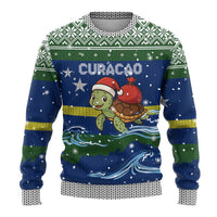 Curacao Christmas Ugly Christmas Sweater with Santa Turtle Ocean Waves Snowflakes and Holiday Gift Design - Wonder Print Shop