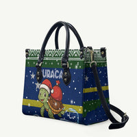 Curacao Christmas Leather Bag with Santa Turtle Ocean Waves Snowflakes and Holiday Gift Design - Wonder Print Shop