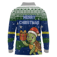 Curacao Christmas Long Sleeve Polo Shirt with Santa Turtle Ocean Waves Snowflakes and Holiday Gift Design - Wonder Print Shop