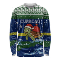 Curacao Christmas Long Sleeve Shirt with Santa Turtle Ocean Waves Snowflakes and Holiday Gift Design - Wonder Print Shop