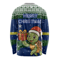 Curacao Christmas Long Sleeve Shirt with Santa Turtle Ocean Waves Snowflakes and Holiday Gift Design - Wonder Print Shop
