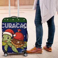 Curacao Christmas Luggage Cover with Santa Turtle Ocean Waves Snowflakes and Holiday Gift Design - Wonder Print Shop