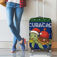 Curacao Christmas Luggage Cover with Santa Turtle Ocean Waves Snowflakes and Holiday Gift Design - Wonder Print Shop