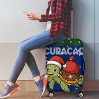 Curacao Christmas Luggage Cover with Santa Turtle Ocean Waves Snowflakes and Holiday Gift Design - Wonder Print Shop