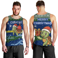 Curacao Christmas Men Tank Top with Santa Turtle Ocean Waves Snowflakes and Holiday Gift Design - Wonder Print Shop
