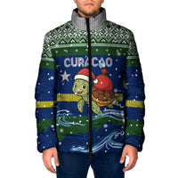 Curacao Christmas Padded Jacket with Santa Turtle Ocean Waves Snowflakes and Holiday Gift Design - Wonder Print Shop