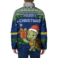 Curacao Christmas Padded Jacket with Santa Turtle Ocean Waves Snowflakes and Holiday Gift Design - Wonder Print Shop