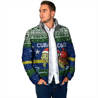 Curacao Christmas Padded Jacket with Santa Turtle Ocean Waves Snowflakes and Holiday Gift Design - Wonder Print Shop