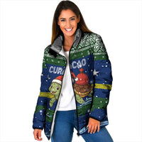 Curacao Christmas Padded Jacket with Santa Turtle Ocean Waves Snowflakes and Holiday Gift Design - Wonder Print Shop