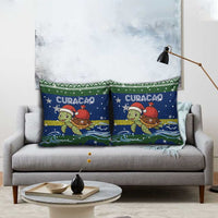 Curacao Christmas Pillow Cover with Santa Turtle Ocean Waves Snowflakes and Holiday Gift Design - Wonder Print Shop