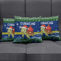 Curacao Christmas Pillow Cover with Santa Turtle Ocean Waves Snowflakes and Holiday Gift Design - Wonder Print Shop