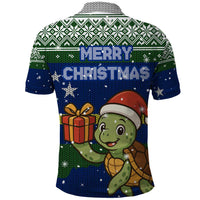 Curacao Christmas Polo Shirt with Santa Turtle Ocean Waves Snowflakes and Holiday Gift Design - Wonder Print Shop