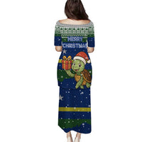 Curacao Christmas Puletasi with Santa Turtle Ocean Waves Snowflakes and Holiday Gift Design - Wonder Print Shop