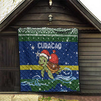 Curacao Christmas Quilt with Santa Turtle Ocean Waves Snowflakes and Holiday Gift Design - Wonder Print Shop