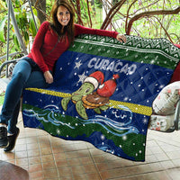 Curacao Christmas Quilt with Santa Turtle Ocean Waves Snowflakes and Holiday Gift Design - Wonder Print Shop