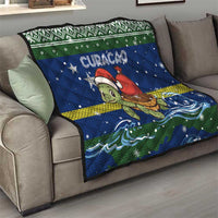Curacao Christmas Quilt with Santa Turtle Ocean Waves Snowflakes and Holiday Gift Design - Wonder Print Shop