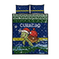 Curacao Christmas Quilt Bed Set with Santa Turtle Ocean Waves Snowflakes and Holiday Gift Design - Wonder Print Shop