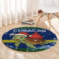 Curacao Christmas Round Carpet with Santa Turtle Ocean Waves Snowflakes and Holiday Gift Design - Wonder Print Shop