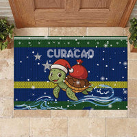 Curacao Christmas Rubber Doormat with Santa Turtle Ocean Waves Snowflakes and Holiday Gift Design - Wonder Print Shop