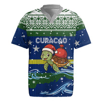 Curacao Christmas Rugby Jersey with Santa Turtle Ocean Waves Snowflakes and Holiday Gift Design - Wonder Print Shop