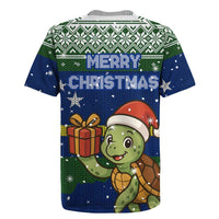 Curacao Christmas Rugby Jersey with Santa Turtle Ocean Waves Snowflakes and Holiday Gift Design - Wonder Print Shop
