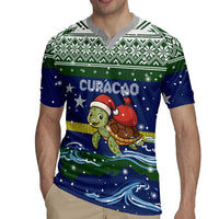 Curacao Christmas Rugby Jersey with Santa Turtle Ocean Waves Snowflakes and Holiday Gift Design - Wonder Print Shop