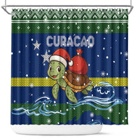 Curacao Christmas Shower Curtain with Santa Turtle Ocean Waves Snowflakes and Holiday Gift Design - Wonder Print Shop